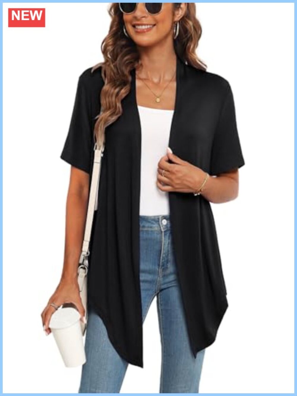 Women's Casual Short Sleeve Open Front Cardigan Lightweight Summer Tie